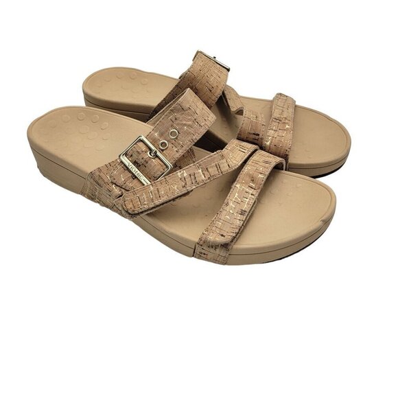 Vionic Women's Pacific Rio Strappy Slide Sandals Gold Cork Size 11 - Picture 1 of 11